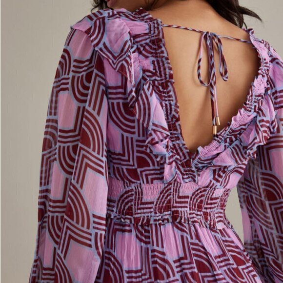 NEW Anthropologie Ruffle V-Neck Long-Sleeve Midi Dress X SMALL - Picture 10 of 11